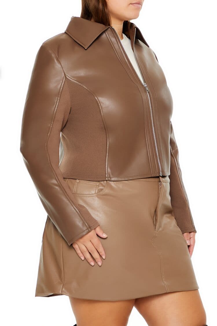 Plus Size Suni Deri Ceket