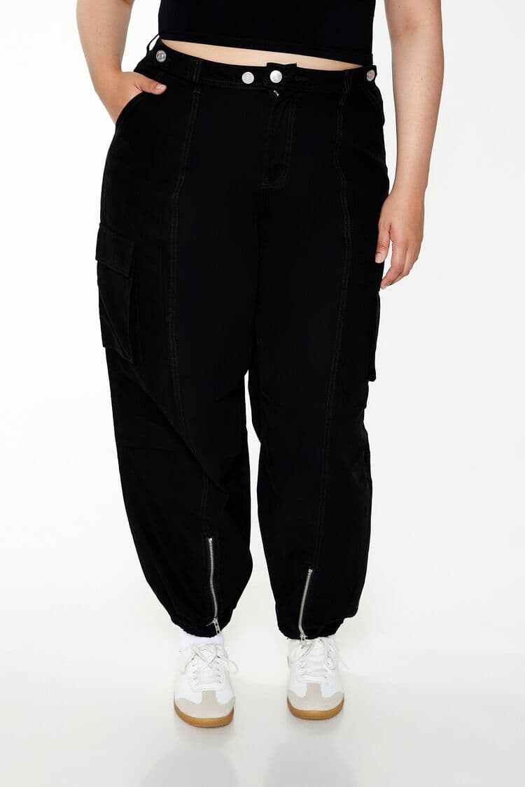 Plus Size Yüksek Bel Kargo Jogger Pantolon