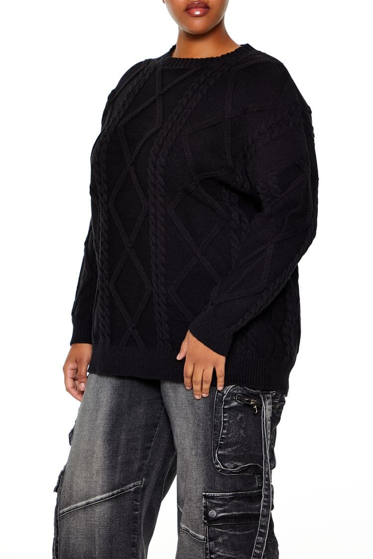 Plus Size Baklava Desenli Kazak